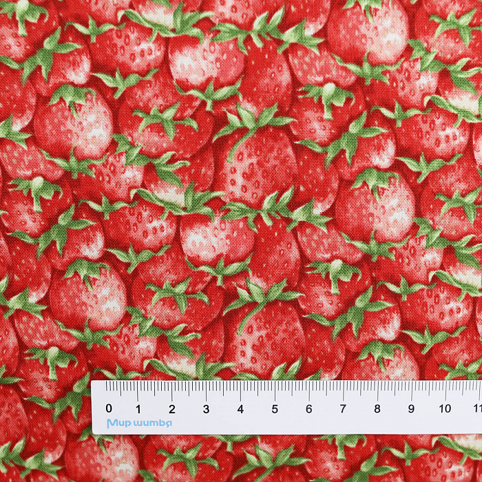 Ткань хлопок пэчворк красный, ягоды и фрукты, Henry Glass (арт. 506-86)