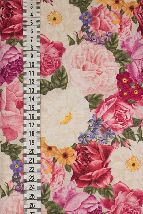 Ткань хлопок пэчворк розовый белый, цветы, ALFA Z DIGITAL (арт. 224321)