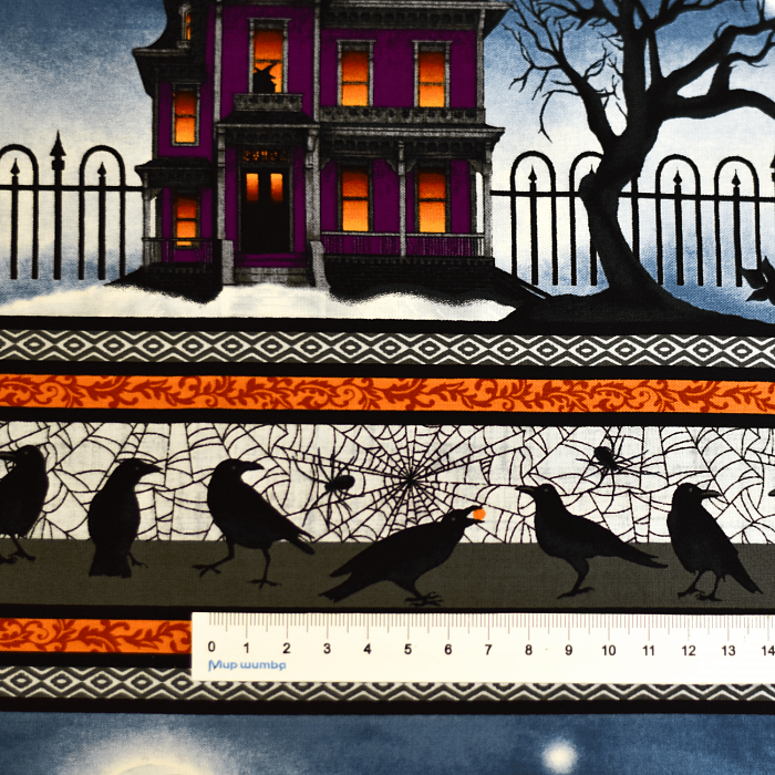 Ткань хлопок пэчворк черный, бордюры хеллоуин, Studio E (арт. 5727-93)
