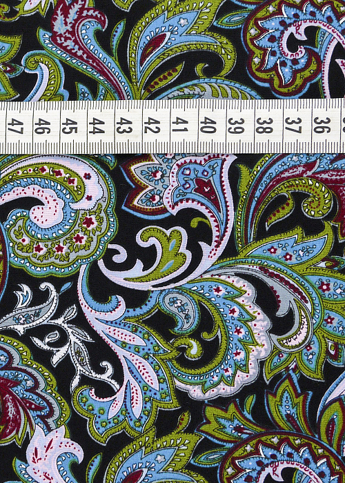 Ткань хлопок плательные ткани зеленый черный разноцветные, цветы пейсли, ALFA C (арт. 128549)