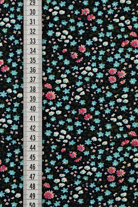 Ткань вельвет плательные ткани черный голубой, мелкий цветочек цветы, ALFA C (арт. 247044-8)