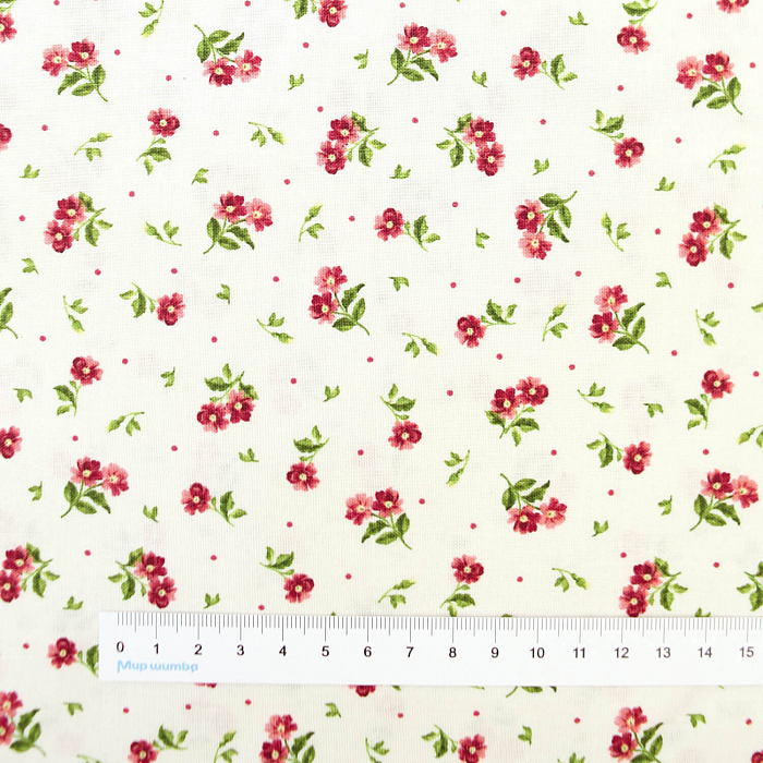 Ткань хлопок пэчворк бежевый, цветы горох и точки флора, Maywood Studio (арт. MAS9854-T)