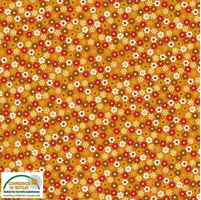 Ткань хлопок пэчворк оранжевый красный белый, мелкий цветочек цветы, Stof (арт. )