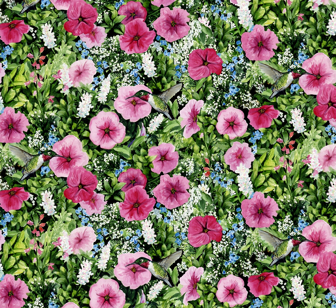 Ткань хлопок для пэчворка зеленый розовый, цветы, Blank Quilting (арт. 237350)