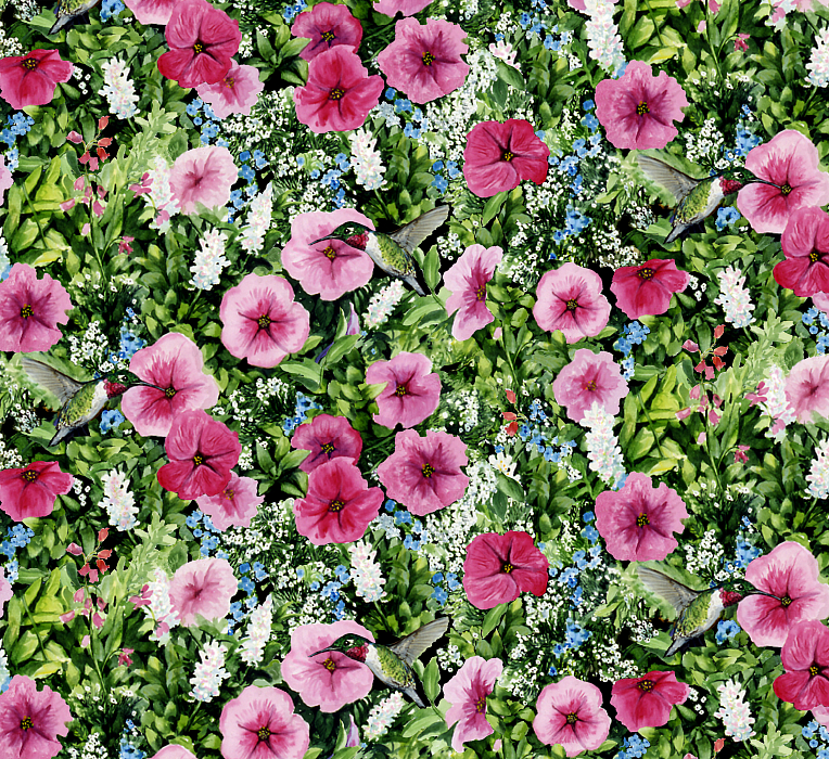 Ткань хлопок пэчворк зеленый розовый, цветы, Blank Quilting (арт. 237350)