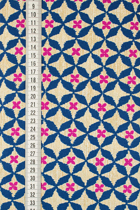 Ткань хлопок пэчворк желтый синий, мелкий цветочек геометрия, ALFA (арт. 246099)