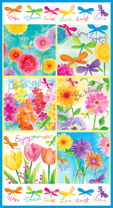 Ткань хлопок пэчворк разноцветные, надписи птицы и бабочки цветы, Blank Quilting (арт. 249675)