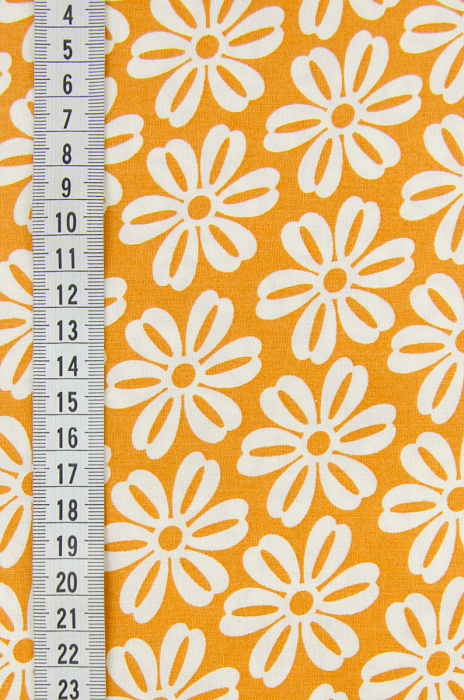 Ткань хлопок пэчворк белый оранжевый, цветы, ALFA (арт. 205232)