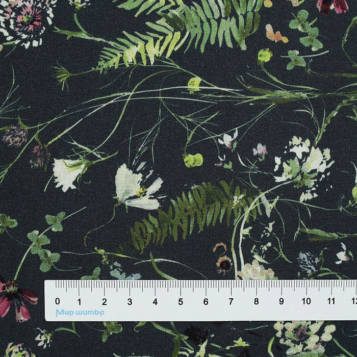 Ткань хлопок пэчворк черный, цветы, Windham Fabrics (арт. AL-12336)