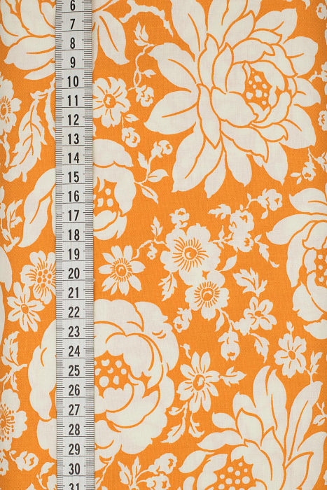 Ткань хлопок пэчворк белый оранжевый, цветы, ALFA (арт. 232150)