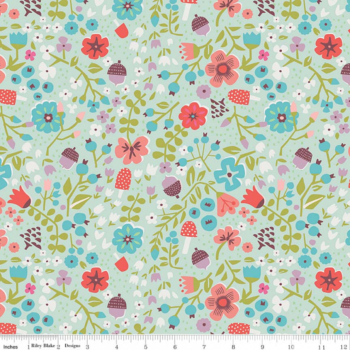 Ткань хлопок пэчворк зеленый, мелкий цветочек цветы, Riley Blake (арт. C8083-MINT)