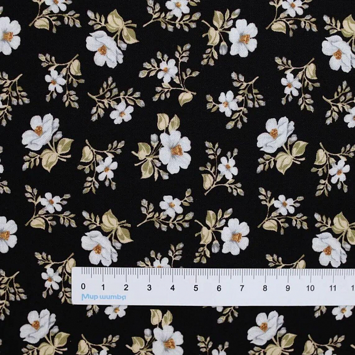 Ткань хлопок пэчворк черный, цветы, Benartex (арт. 613198B)