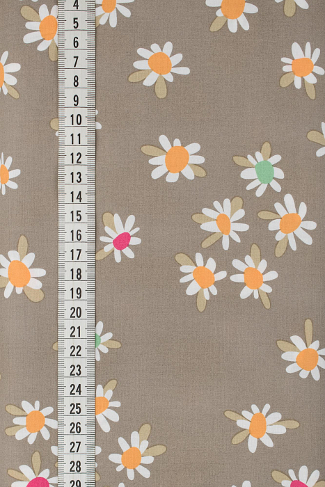 Ткань хлопок пэчворк бежевый серый, цветы, ALFA (арт. AL-6434)
