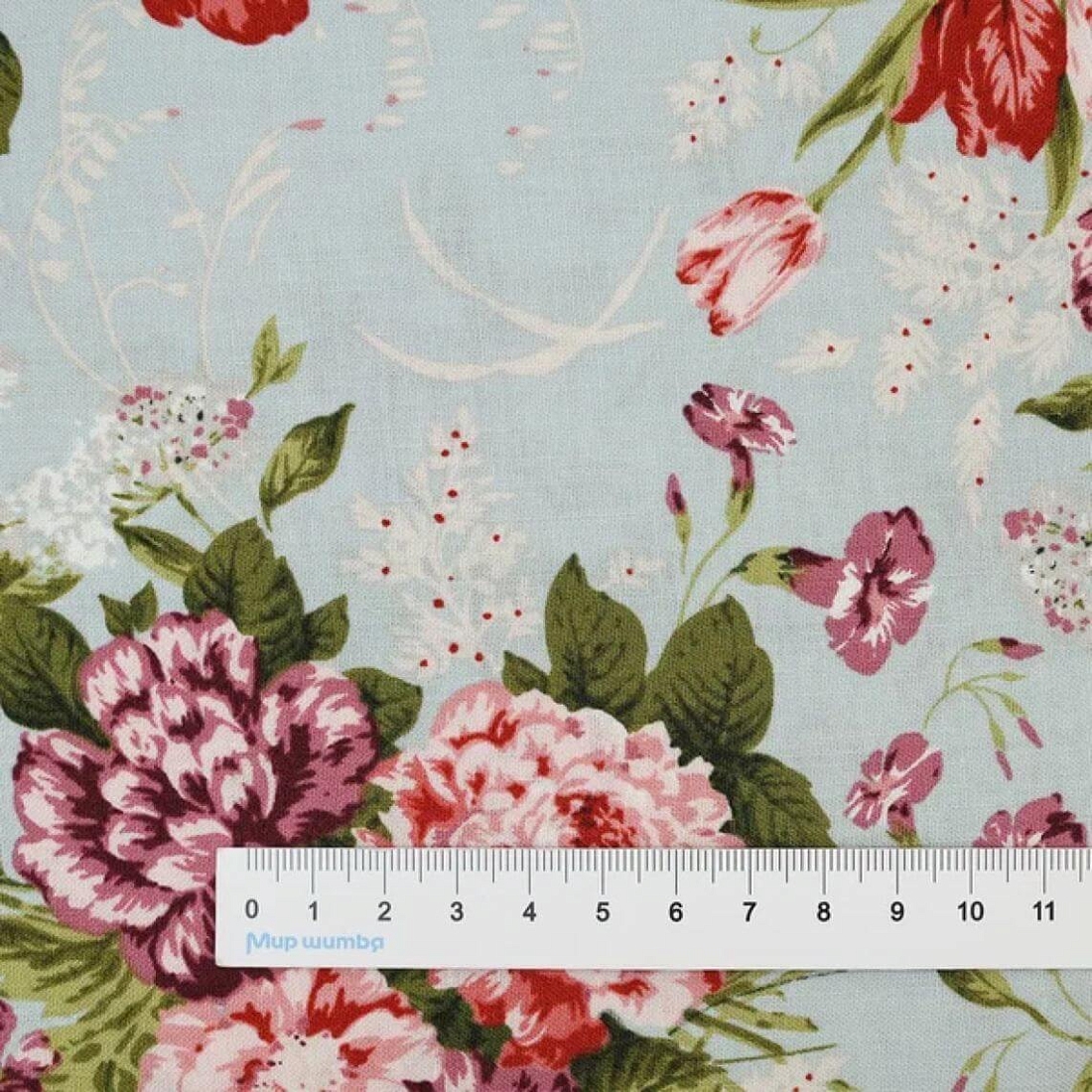 Ткань хлопок для пэчворка для одежды голубой, цветы, Maywood Studio (арт. MAS10280-B)