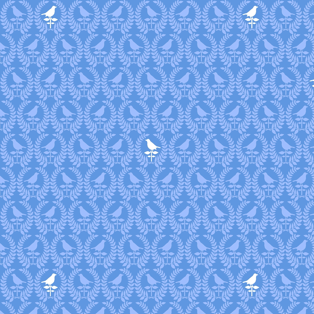 Ткань хлопок для пэчворка голубой, птицы и бабочки, Blank Quilting (арт. 9010-75)