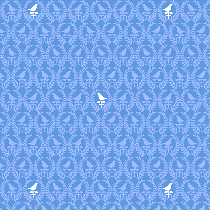 Ткань хлопок пэчворк голубой, птицы и бабочки, Blank Quilting (арт. 9010-75)