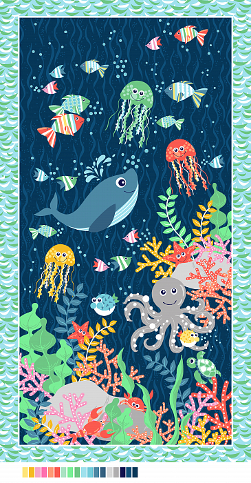 Ткань хлопок пэчворк разноцветные, детская тематика морская тематика, Blank Quilting (арт. 9308P-77)