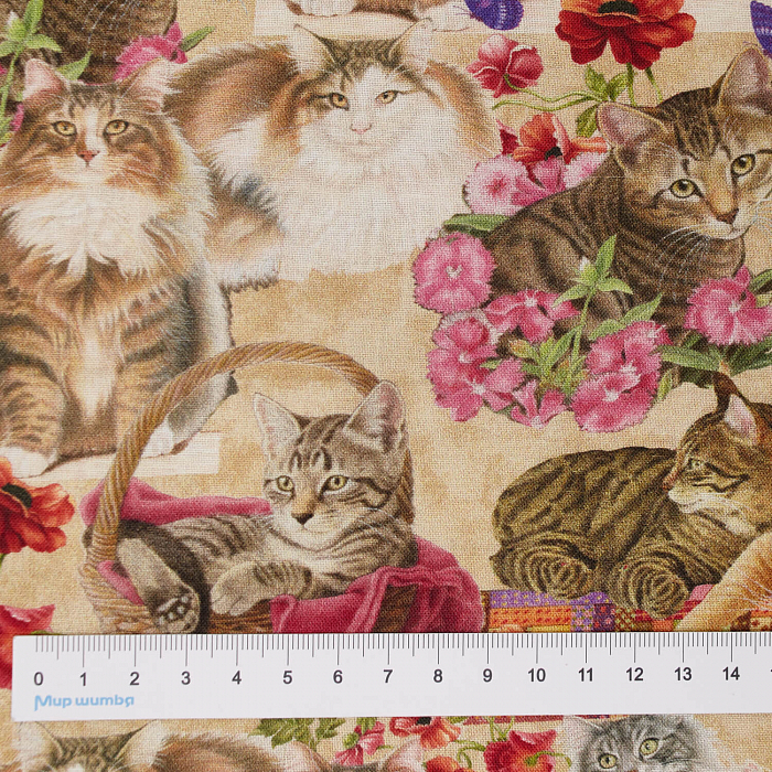 Ткань хлопок пэчворк разноцветные, животные коты и кошки, Benartex (арт. 10461-72)