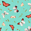 Ткань хлопок пэчворк красный белый бирюзовый, птицы и бабочки, Henry Glass (арт. 237080)