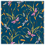 Ткань хлопок пэчворк синий, птицы и бабочки цветы флора, Blank Quilting (арт. 1631-76)