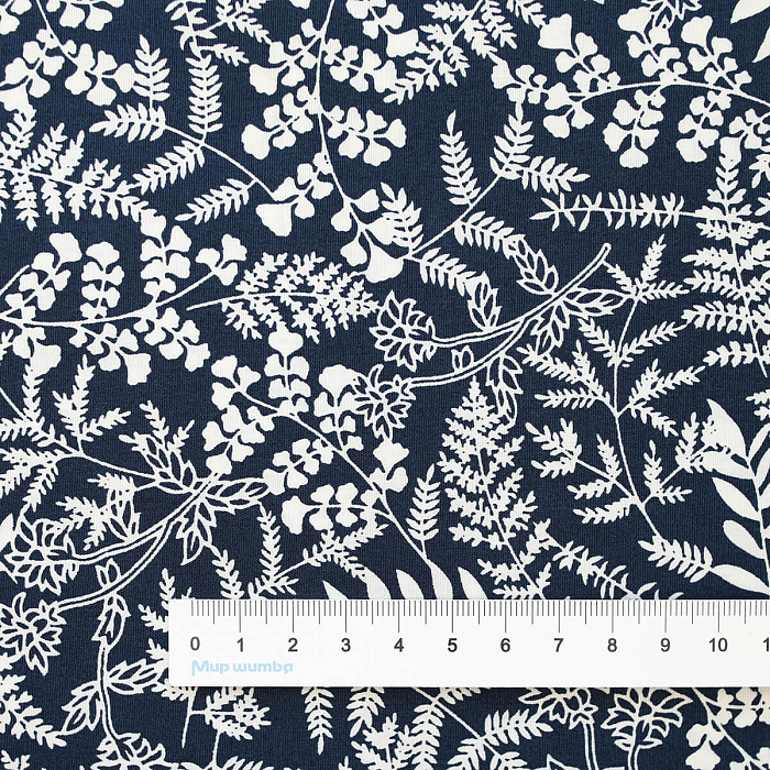 Ткань хлопок пэчворк синий, цветы флора, Benartex (арт. 14071-55)