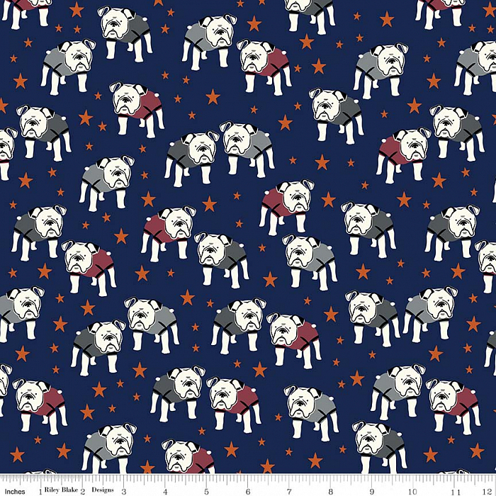 Ткань хлопок пэчворк синий, звезды животные собаки, Riley Blake (арт. C7550-NAVY)