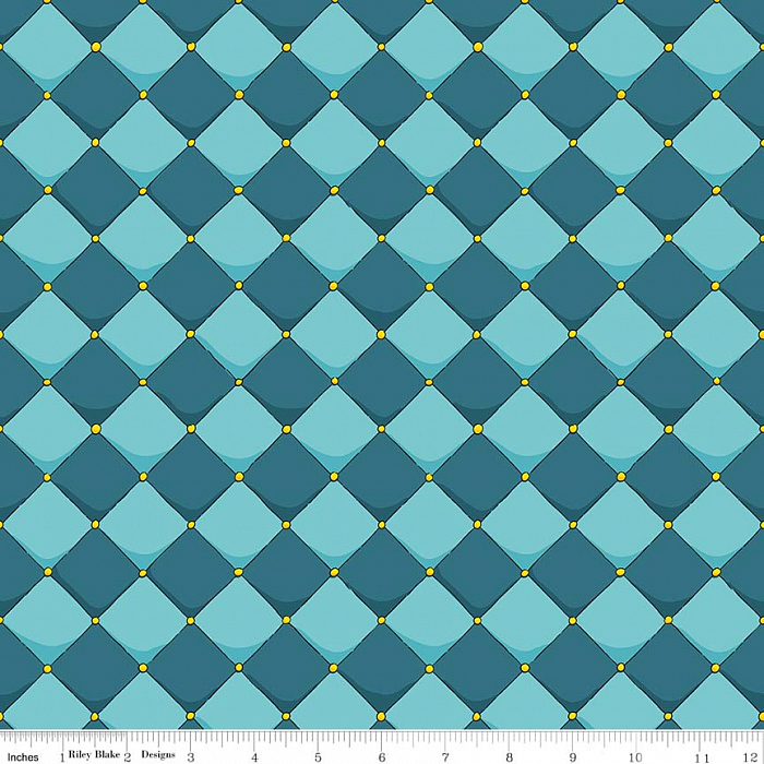 Ткань хлопок пэчворк голубой бирюзовый, клетка геометрия, Riley Blake (арт. 254764)