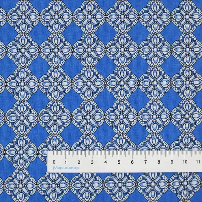 Ткань хлопок пэчворк синий, геометрия восточные мотивы, Benartex (арт. 1344853B)
