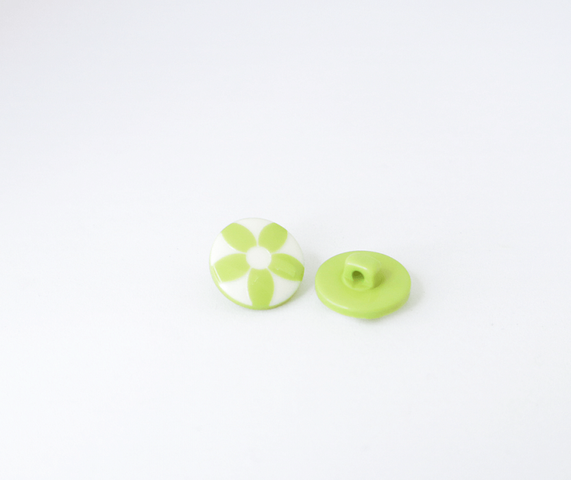Пуговица детская Цветок пластиковая на ножке зеленый 15 мм