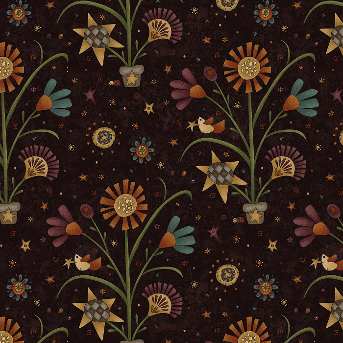 Ткань хлопок пэчворк коричневый, цветы, Henry Glass (арт. 237048)