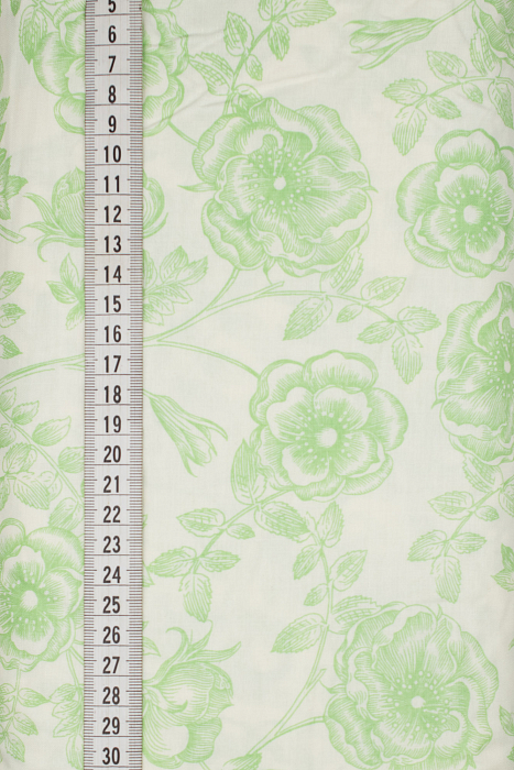 Ткань хлопок пэчворк зеленый белый, цветы, ALFA (арт. 232149)