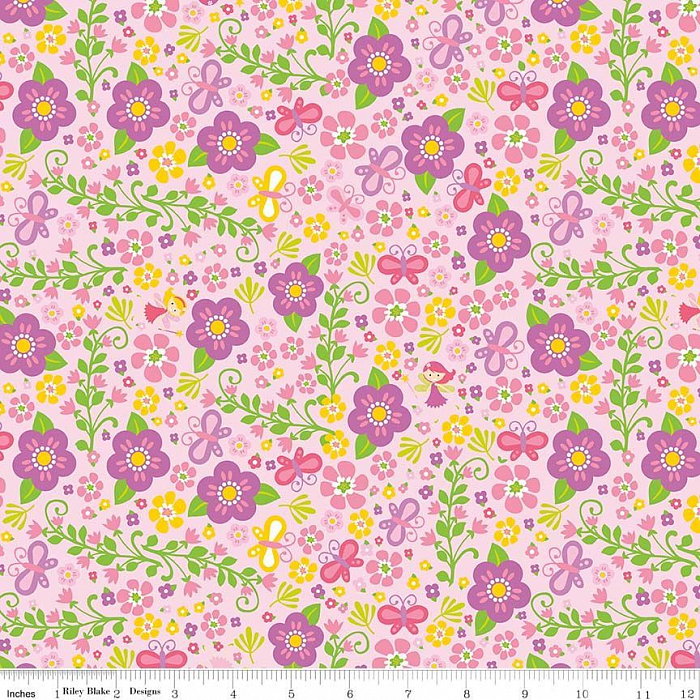 Ткань хлопок пэчворк розовый, цветы, Riley Blake (арт. C7721-PINK)