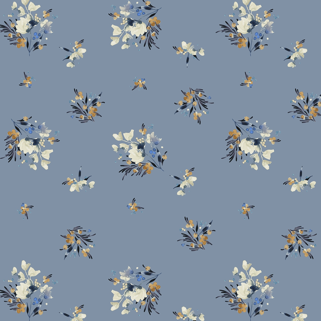 Ткань хлопок для пэчворка голубой, цветы, Windham Fabrics (арт. 50346-7)