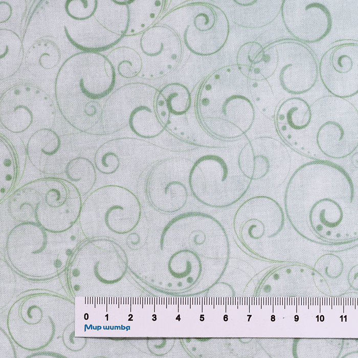 Ткань хлопок пэчворк зеленый, завитки, Benartex (арт. 0988704B)