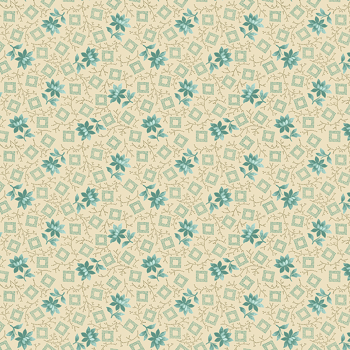 Ткань хлопок пэчворк зеленый бежевый, цветы геометрия, Benartex (арт. 245098)