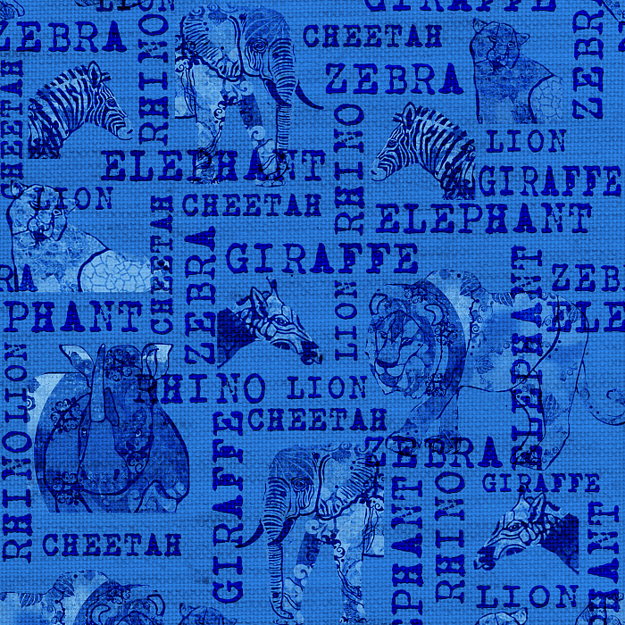 Ткань хлопок пэчворк синий, надписи животные, Henry Glass (арт. 237087)