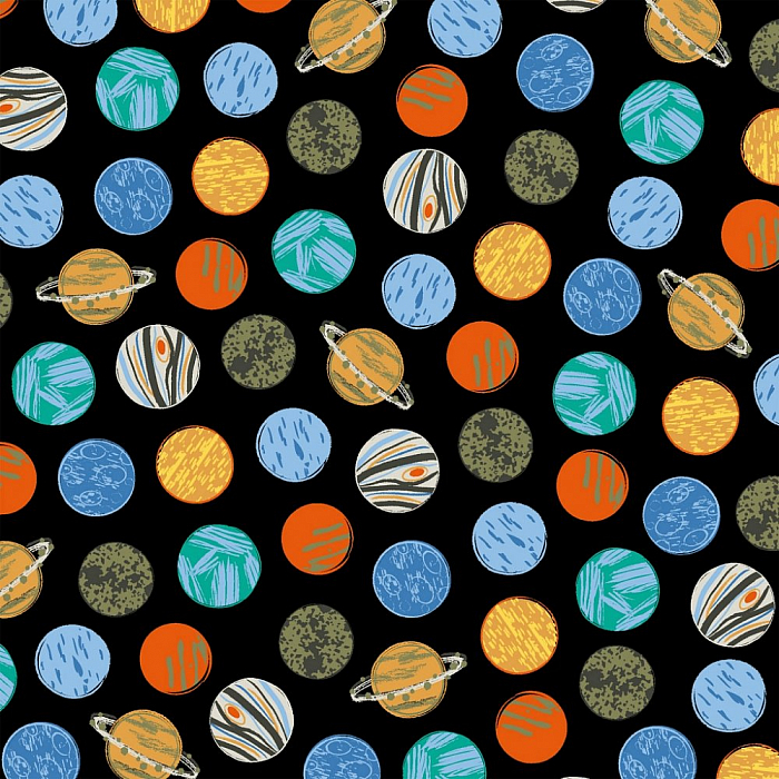 Ткань хлопок пэчворк черный, космос и планеты, Windham Fabrics (арт. 50777-1)