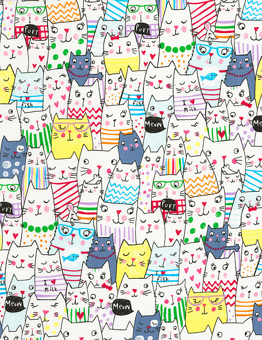 Ткань хлопок пэчворк разноцветные, животные коты и кошки, Timeless Treasures (арт. 249271)