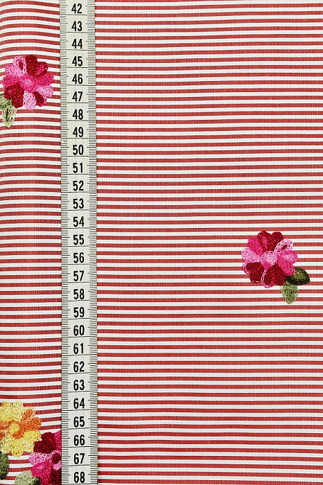 Ткань хлопок плательные ткани красный, полоски цветы, ALFA C (арт. 232871-6)