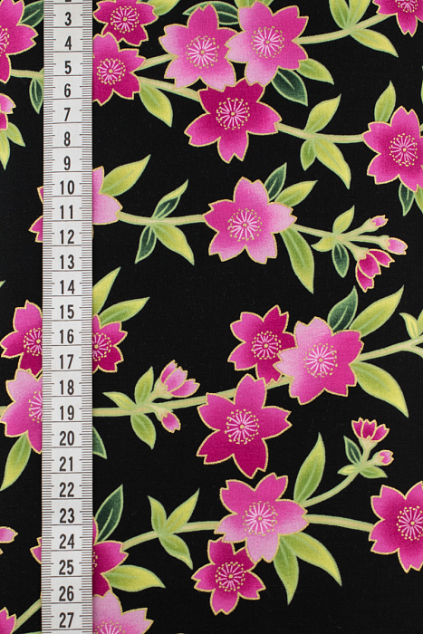 Ткань хлопок пэчворк зеленый розовый черный разноцветные, цветы, ALFA (арт. 213098)
