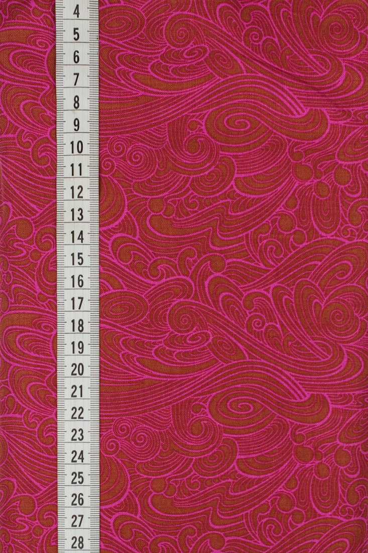 Ткань хлопок для пэчворка малиновый, завитки, ALFA (арт. 232333)