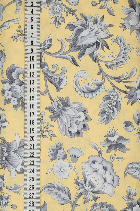 Ткань хлопок пэчворк желтый серый, цветы, ALFA (арт. 225712)