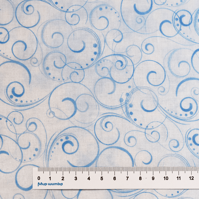 Ткань хлопок пэчворк голубой, завитки, Benartex (арт. 0988705B)