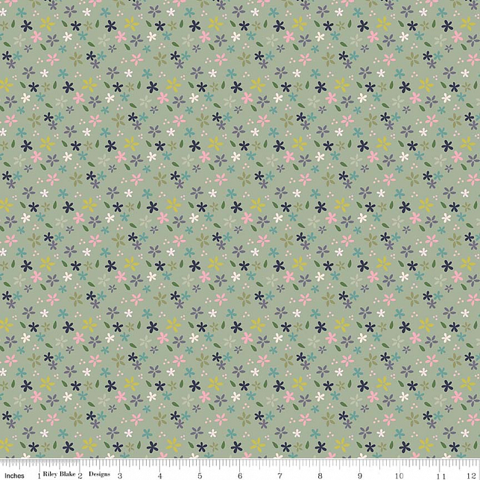 Ткань хлопок пэчворк зеленый, мелкий цветочек цветы, Riley Blake (арт. )