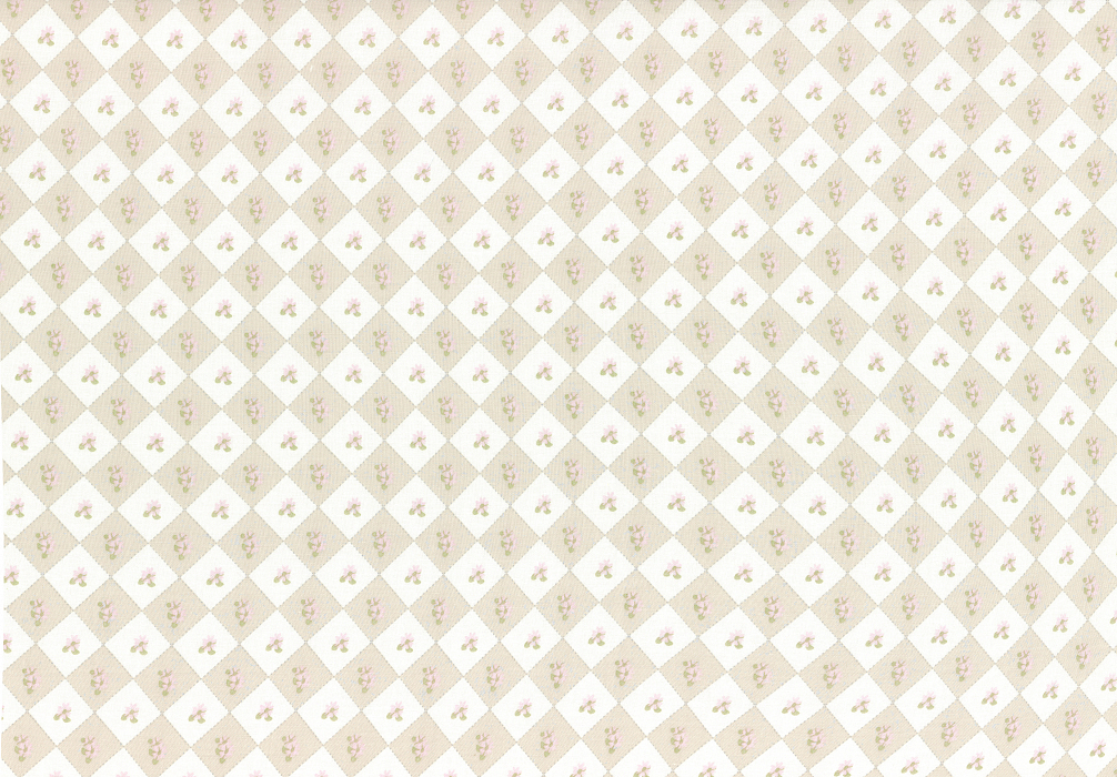 Ткань хлопок пэчворк бежевый, мелкий цветочек клетка, Lecien (арт. 240912)