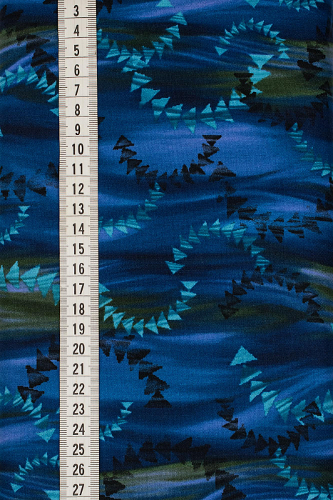 Ткань хлопок пэчворк синий черный, полоски геометрия завитки, ALFA (арт. 225789)