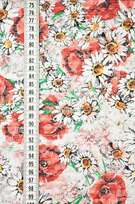 Ткань кружевное полотно плательные ткани красный, цветы, ALFA C (арт. 261560-12)