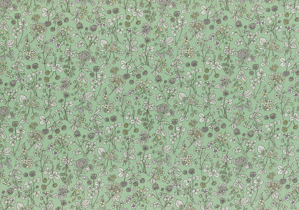 Ткань хлопок пэчворк зеленый белый, мелкий цветочек цветы, Lecien (арт. 231660)