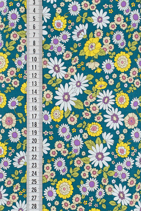 Ткань хлопок пэчворк бирюзовый, мелкий цветочек цветы, ALFA (арт. 242875)