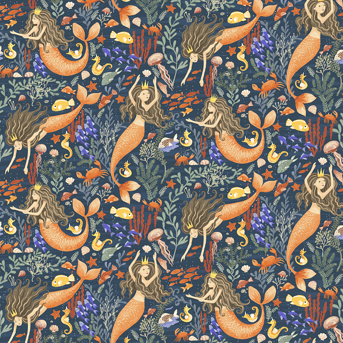 Ткань хлопок пэчворк синий, детская тематика морская тематика, Windham Fabrics (арт. 50244-1)